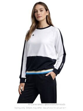 Descente Colorblock Athletic Sweatshirt Logo Crewneck Pullover Women’s L